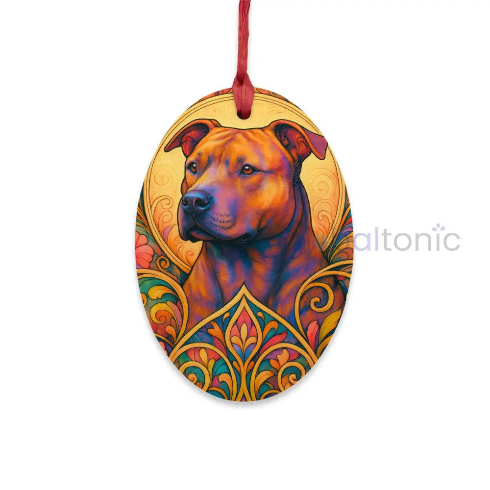 Staffy (Staffordshire) Brindle Bull Terrier Custom Wooden Magnet Ornament – Christmas Decoration & Pet Lover Gift Oval