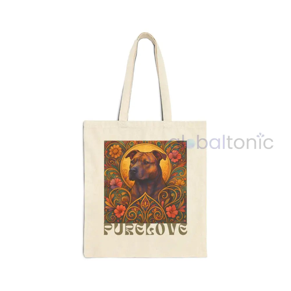 Staffy (Staffordshire) Brindle Bull Terrier Vintage Dog Lovers Cotton Canvas Tote Bag - Unique Artistic Durable Natural