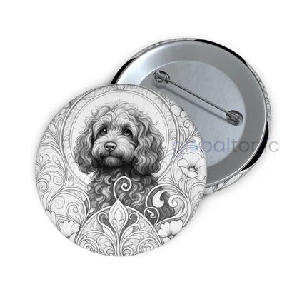 Strawberry Cavapoo (Cavoodle) Dog Pin Button (Black and White) - Vintage Design Gift for Dog Lovers & Pet Owners 2.25’’