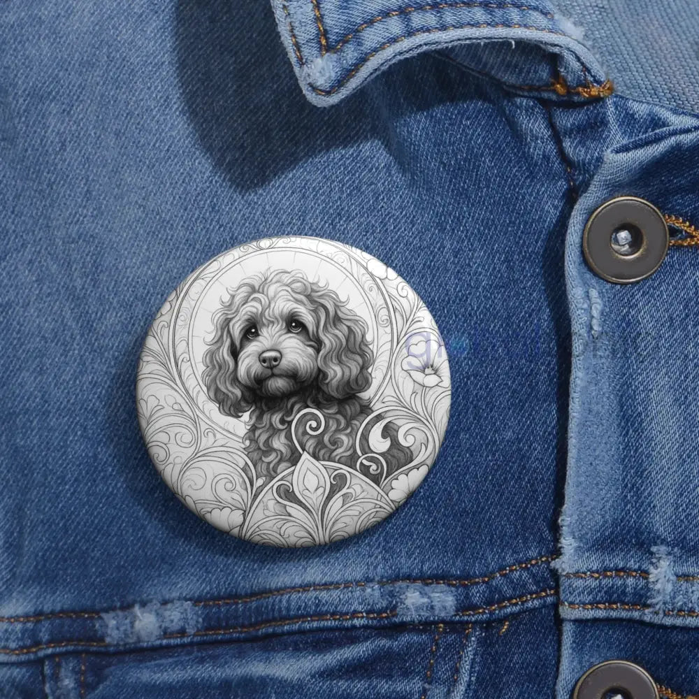 Strawberry Cavapoo (Cavoodle) Dog Pin Button (Black and White) - Vintage Design Gift for Dog Lovers & Pet Owners