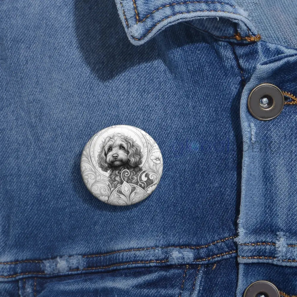 Strawberry Cavapoo (Cavoodle) Dog Pin Button (Black and White) - Vintage Design Gift for Dog Lovers & Pet Owners