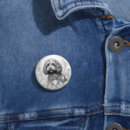 Strawberry Cavapoo (Cavoodle) Dog Pin Button (Black and White) - Vintage Design Gift for Dog Lovers & Pet Owners