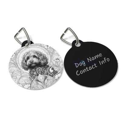 Strawberry Cavapoo (Cavoodle) Dog Tag (Black & White) - Vintage Design Gift for Dog Lovers & Pet Owners 1’’ Pets