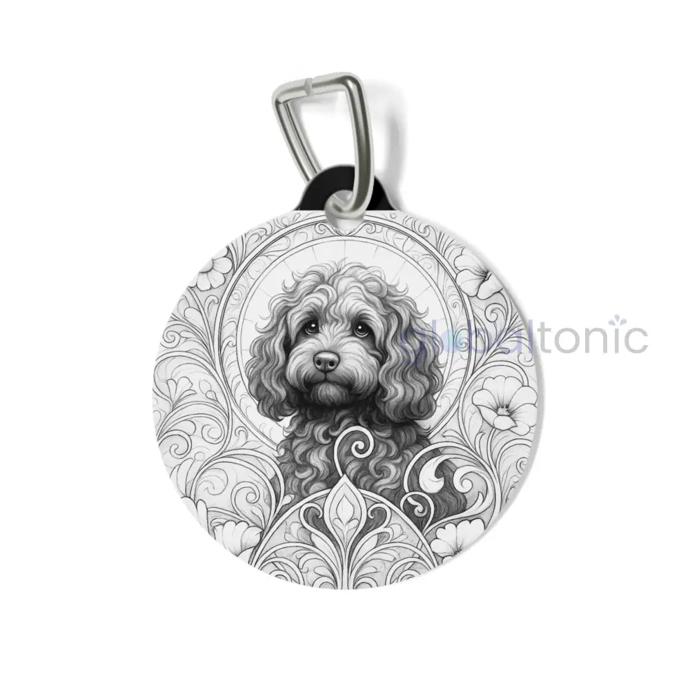 Strawberry Cavapoo (Cavoodle) Dog Tag (Black & White) - Vintage Design Gift for Dog Lovers & Pet Owners 1’’ Pets