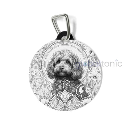 Strawberry Cavapoo (Cavoodle) Dog Tag (Black & White) - Vintage Design Gift for Dog Lovers & Pet Owners 1’’ Pets