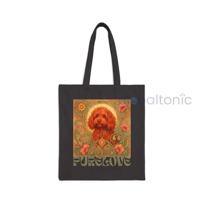 Strawberry Cavapoo (Cavoodle) Vintage Dog Lovers Cotton Canvas Tote Bag - Unique Artistic Durable Black / 15’’ x 16’’