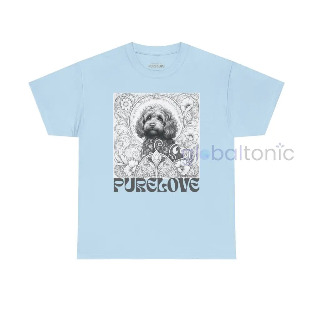 Strawberry Cavapoo (Cavoodle) Vintage Unisex Cotton Tee for Dog Lovers (Black & White) Light Blue / S T-Shirt