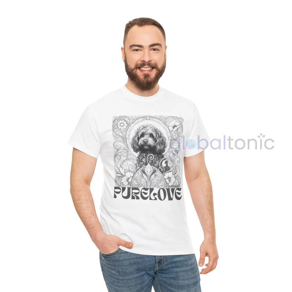 Strawberry Cavapoo (Cavoodle) Vintage Unisex Cotton Tee for Dog Lovers (Black & White) T-Shirt