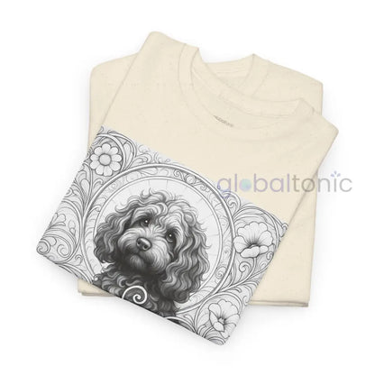 Strawberry Cavapoo (Cavoodle) Vintage Unisex Cotton Tee for Dog Lovers (Black & White) T-Shirt