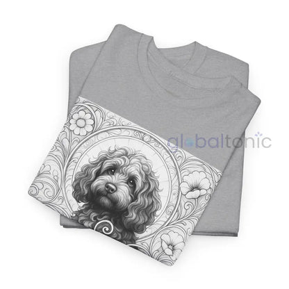 Strawberry Cavapoo (Cavoodle) Vintage Unisex Cotton Tee for Dog Lovers (Black & White) T-Shirt