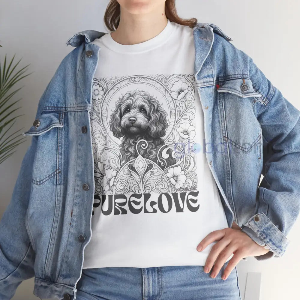 Strawberry Cavapoo (Cavoodle) Vintage Unisex Cotton Tee for Dog Lovers (Black & White) T-Shirt