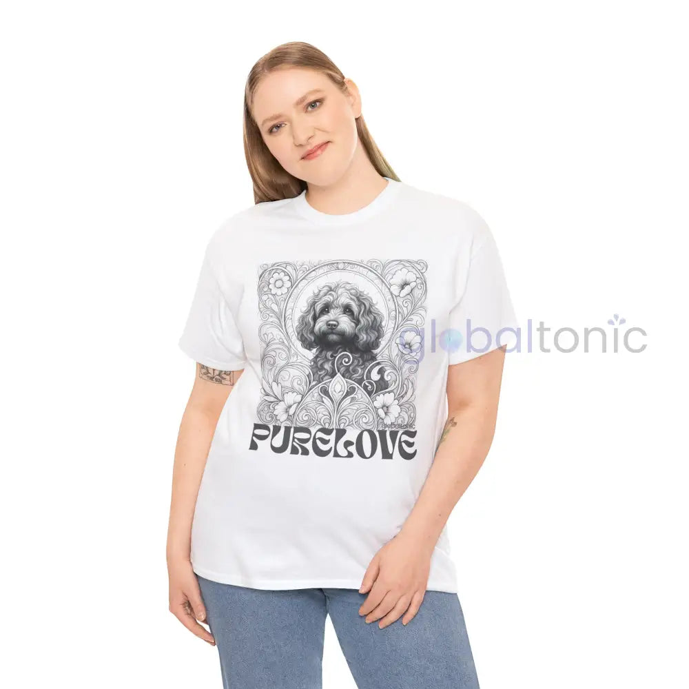 Strawberry Cavapoo (Cavoodle) Vintage Unisex Cotton Tee for Dog Lovers (Black & White) T-Shirt