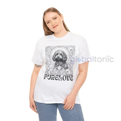 Strawberry Cavapoo (Cavoodle) Vintage Unisex Cotton Tee for Dog Lovers (Black & White) T-Shirt