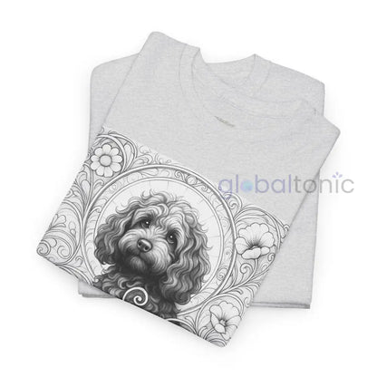 Strawberry Cavapoo (Cavoodle) Vintage Unisex Cotton Tee for Dog Lovers (Black & White) T-Shirt