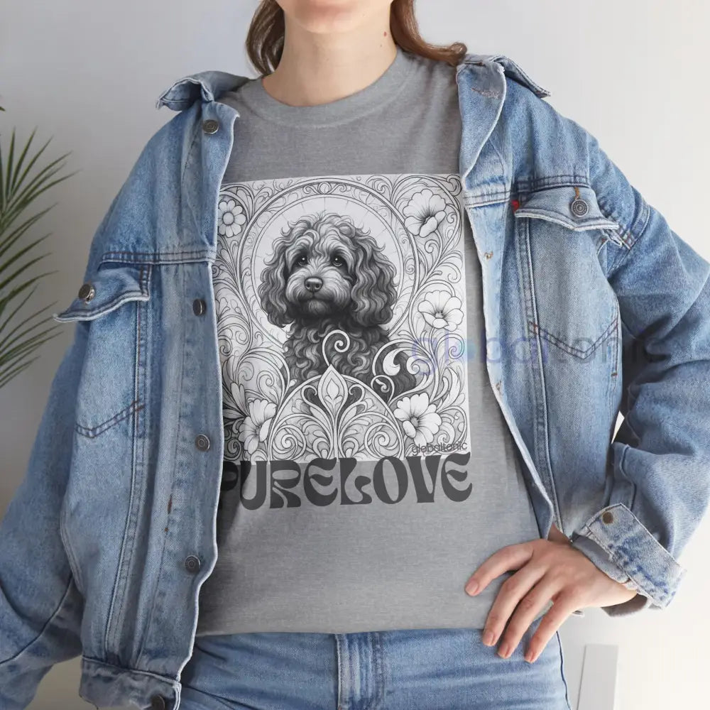 Strawberry Cavapoo (Cavoodle) Vintage Unisex Cotton Tee for Dog Lovers (Black & White) T-Shirt