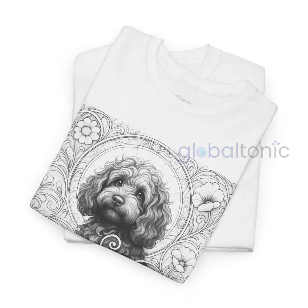 Strawberry Cavapoo (Cavoodle) Vintage Unisex Cotton Tee for Dog Lovers (Black & White) T-Shirt