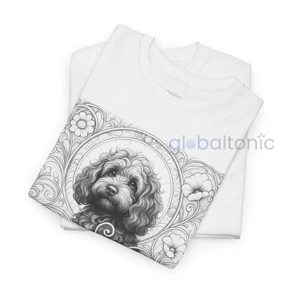 Strawberry Cavapoo (Cavoodle) Vintage Unisex Cotton Tee for Dog Lovers (Black & White) T-Shirt