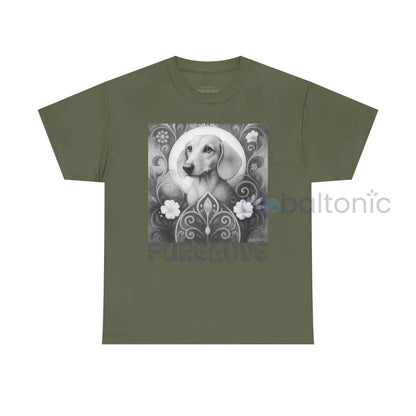Tan Dachshund Shorthair Vintage Unisex Cotton Tee for Dog Lovers (Black & White) Military Green / S T-Shirt