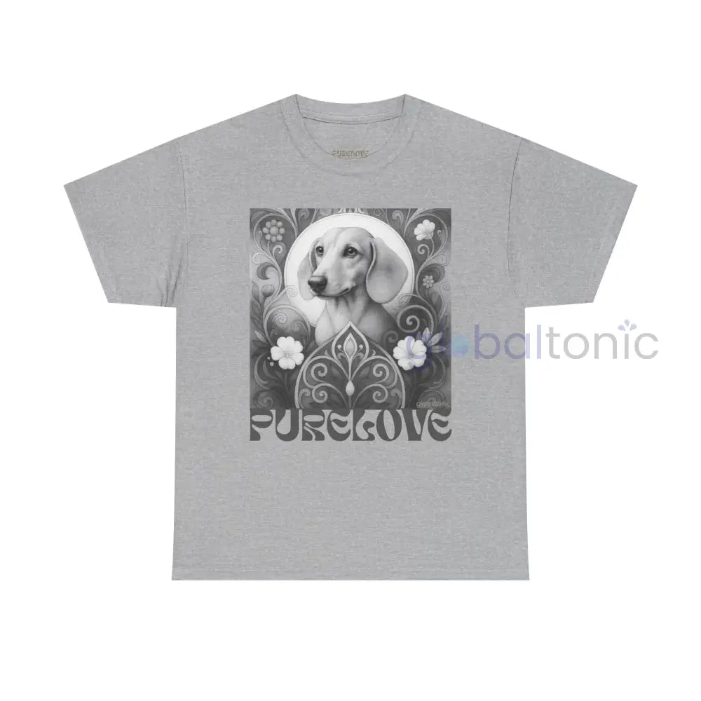 Tan Dachshund Shorthair Vintage Unisex Cotton Tee for Dog Lovers (Black & White) Sport Grey / S T-Shirt