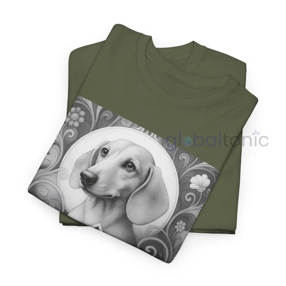 Tan Dachshund Shorthair Vintage Unisex Cotton Tee for Dog Lovers (Black & White) T-Shirt