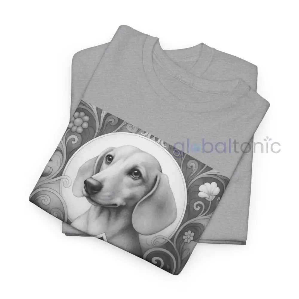 Tan Dachshund Shorthair Vintage Unisex Cotton Tee for Dog Lovers (Black & White) T-Shirt