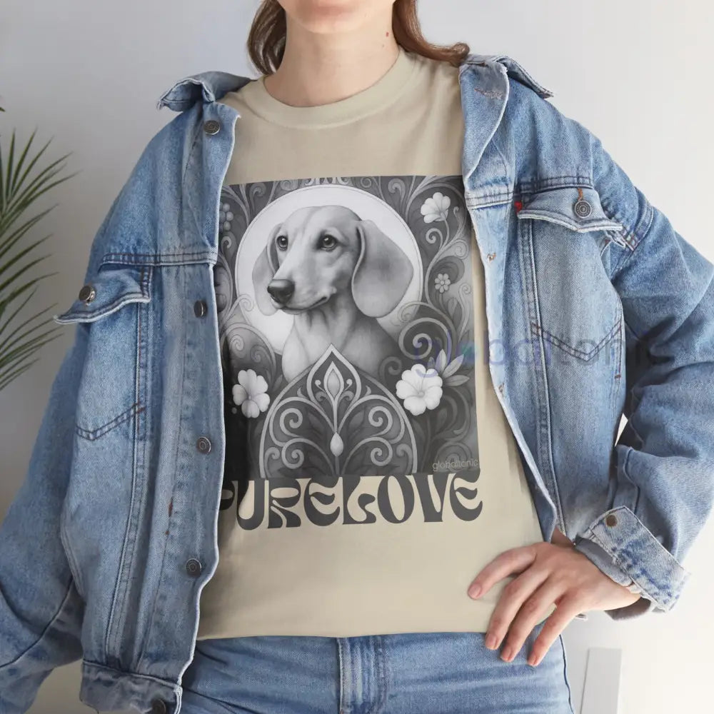 Tan Dachshund Shorthair Vintage Unisex Cotton Tee for Dog Lovers (Black & White) T-Shirt