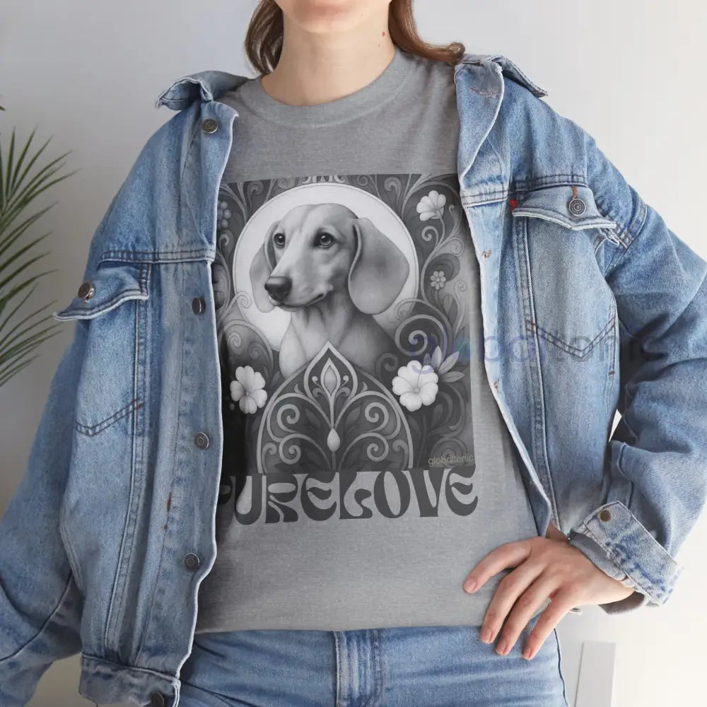 Tan Dachshund Shorthair Vintage Unisex Cotton Tee for Dog Lovers (Black & White) T-Shirt