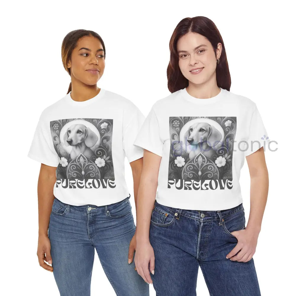 Tan Dachshund Shorthair Vintage Unisex Cotton Tee for Dog Lovers (Black & White) T-Shirt