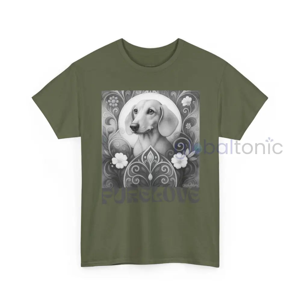 Tan Dachshund Shorthair Vintage Unisex Cotton Tee for Dog Lovers (Black & White) T-Shirt