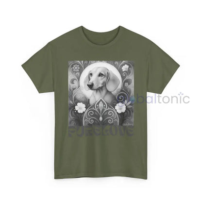 Tan Dachshund Shorthair Vintage Unisex Cotton Tee for Dog Lovers (Black & White) T-Shirt