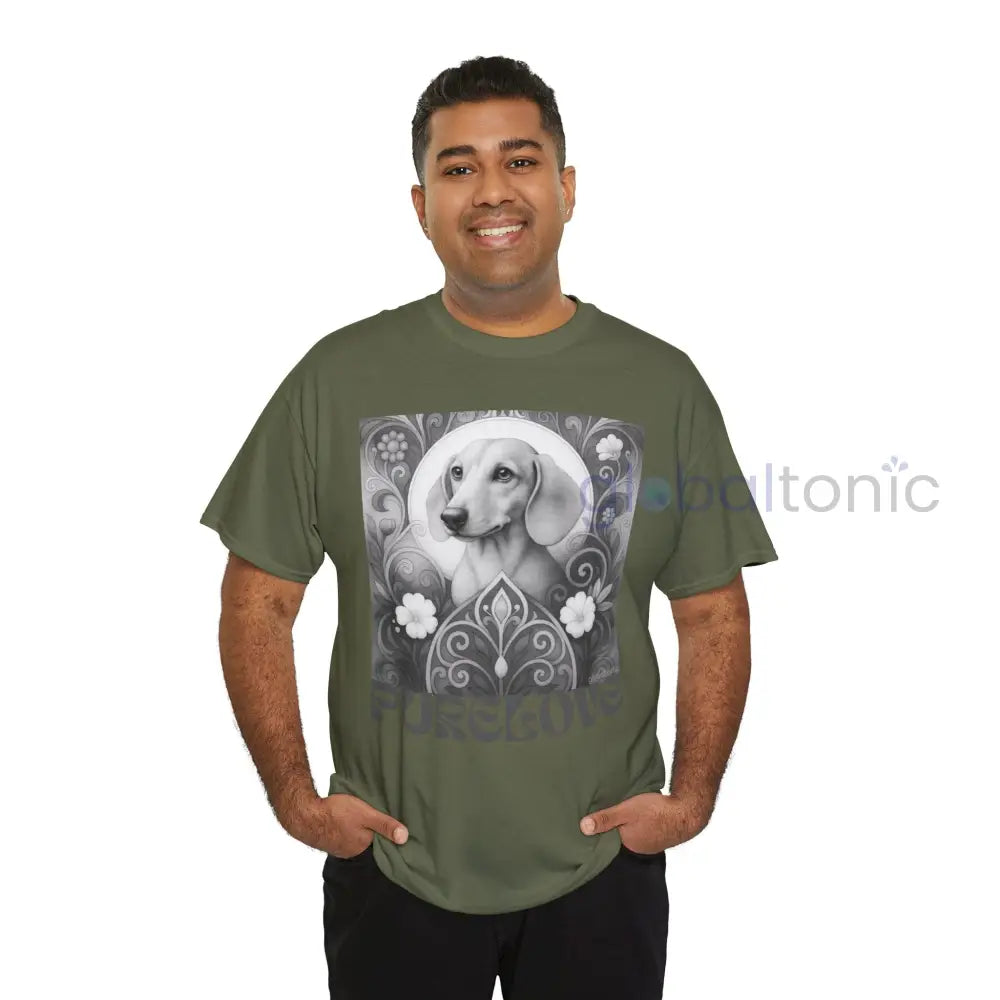 Tan Dachshund Shorthair Vintage Unisex Cotton Tee for Dog Lovers (Black & White) T-Shirt