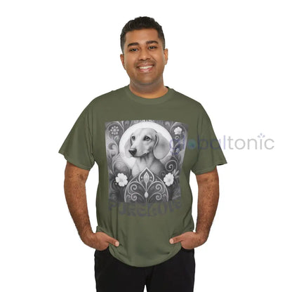 Tan Dachshund Shorthair Vintage Unisex Cotton Tee for Dog Lovers (Black & White) T-Shirt