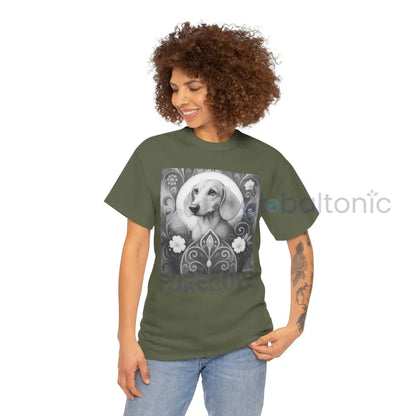 Tan Dachshund Shorthair Vintage Unisex Cotton Tee for Dog Lovers (Black & White) T-Shirt