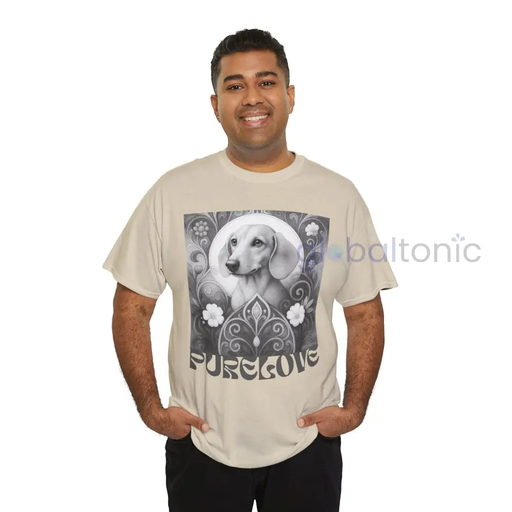 Tan Dachshund Shorthair Vintage Unisex Cotton Tee for Dog Lovers (Black & White) T-Shirt