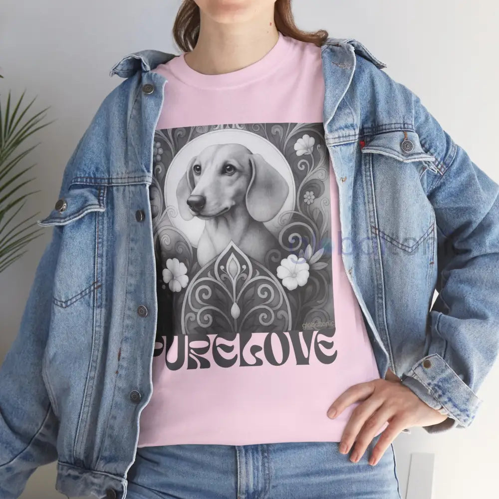 Tan Dachshund Shorthair Vintage Unisex Cotton Tee for Dog Lovers (Black & White) T-Shirt