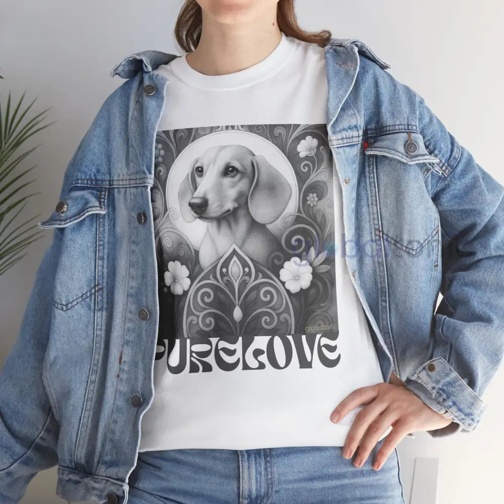 Tan Dachshund Shorthair Vintage Unisex Cotton Tee for Dog Lovers (Black & White) T-Shirt