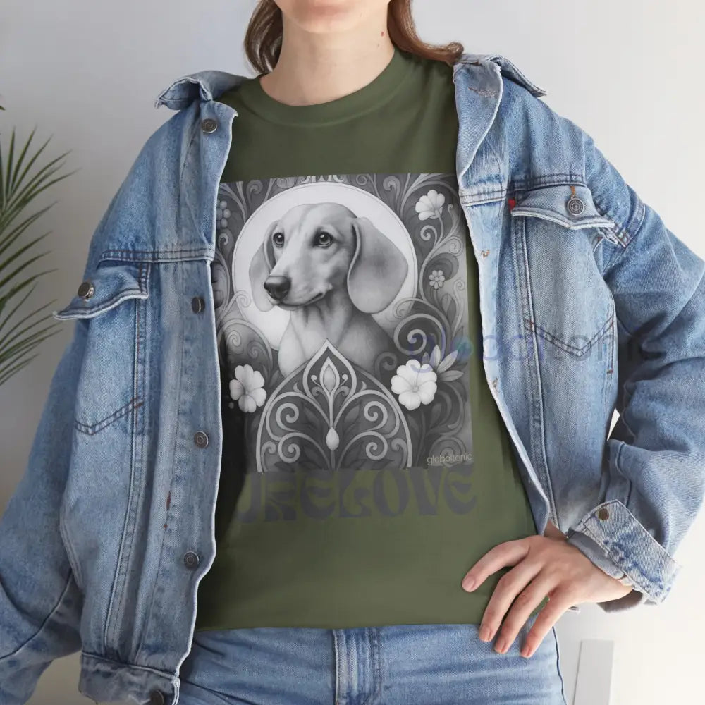 Tan Dachshund Shorthair Vintage Unisex Cotton Tee for Dog Lovers (Black & White) T-Shirt