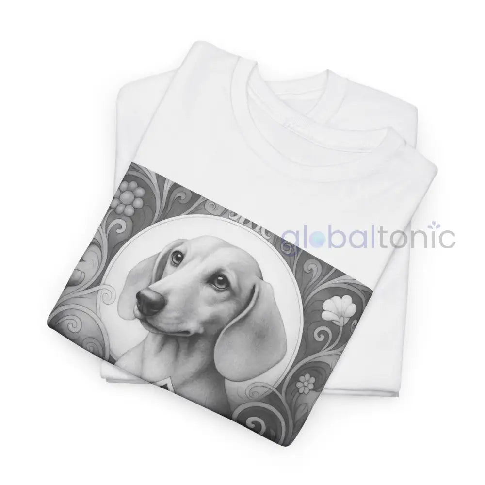Tan Dachshund Shorthair Vintage Unisex Cotton Tee for Dog Lovers (Black & White) T-Shirt