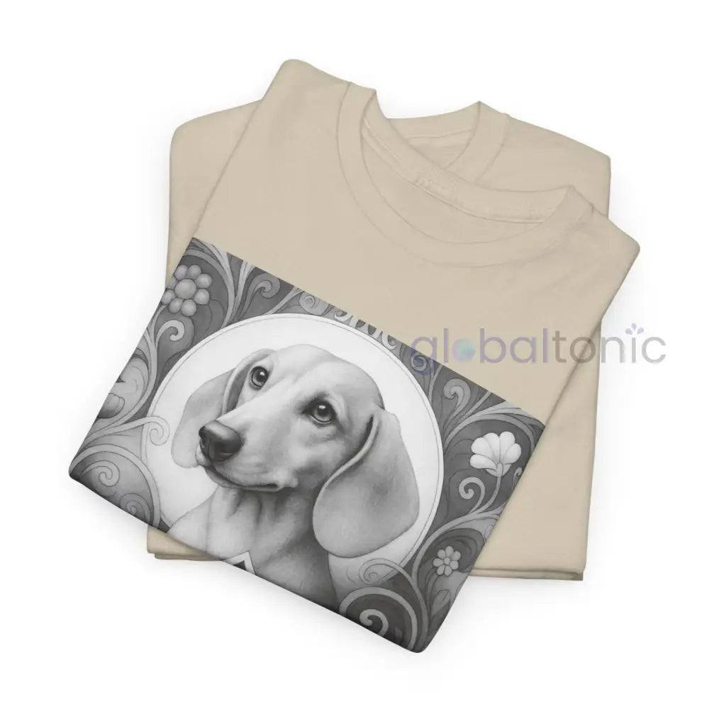 Tan Dachshund Shorthair Vintage Unisex Cotton Tee for Dog Lovers (Black & White) T-Shirt