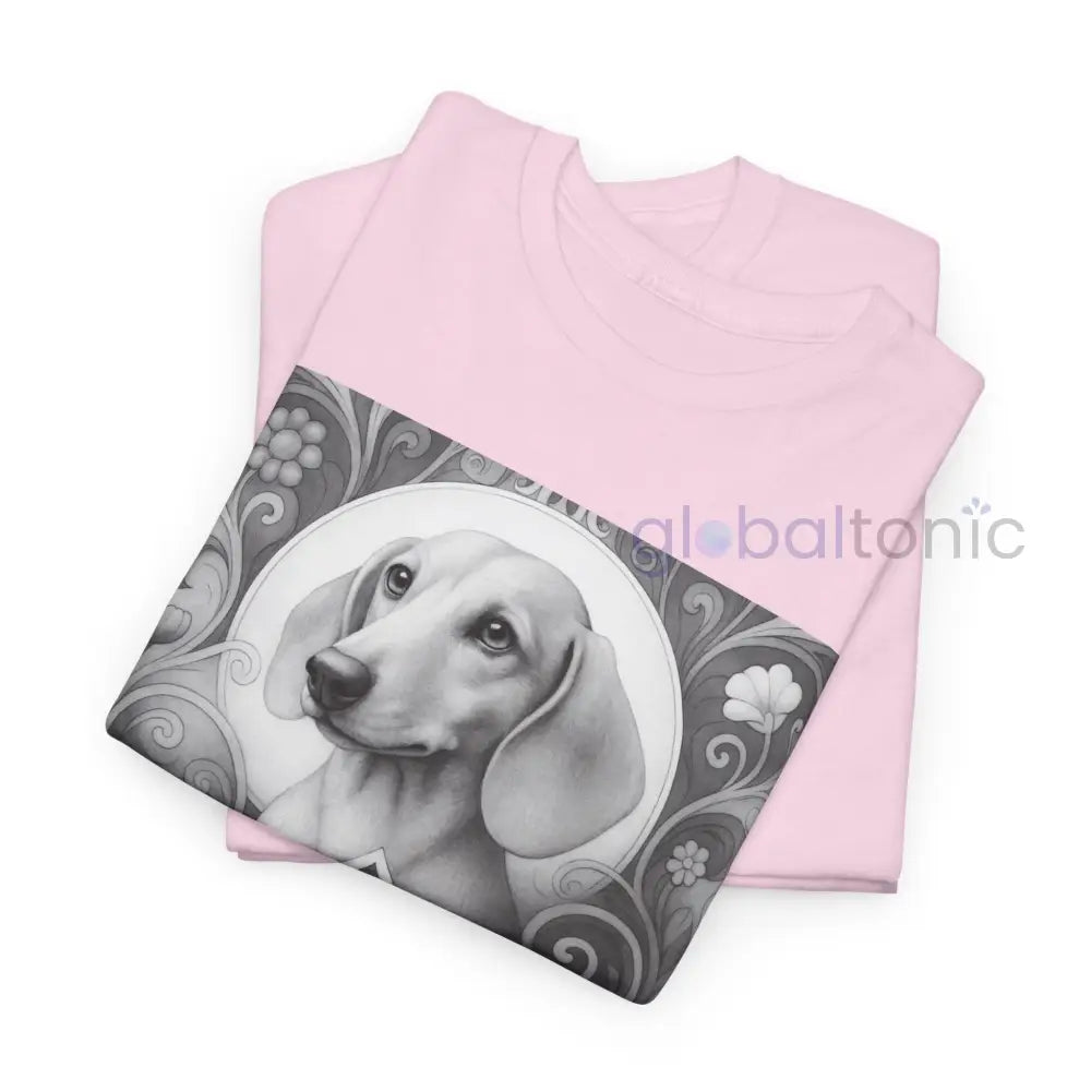 Tan Dachshund Shorthair Vintage Unisex Cotton Tee for Dog Lovers (Black & White) T-Shirt