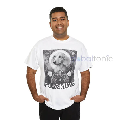 Tan Dachshund Shorthair Vintage Unisex Cotton Tee for Dog Lovers (Black & White) T-Shirt