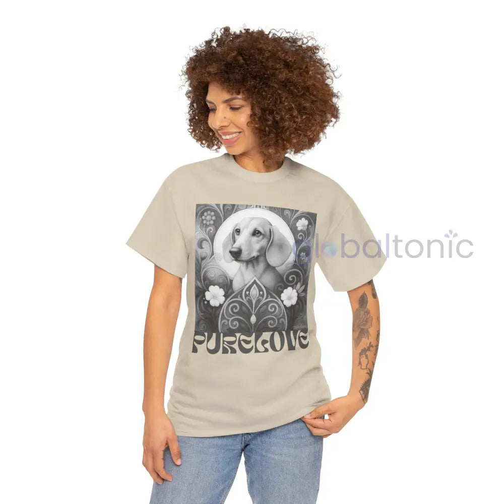 Tan Dachshund Shorthair Vintage Unisex Cotton Tee for Dog Lovers (Black & White) T-Shirt