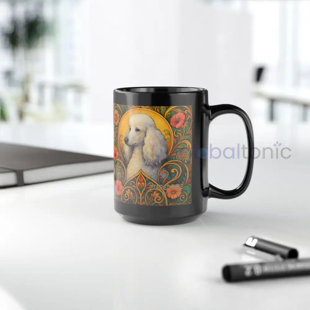 White Poodle Dog Black Mug – Vintage Pet Themed Cup for Gifts & Home Decor Mug