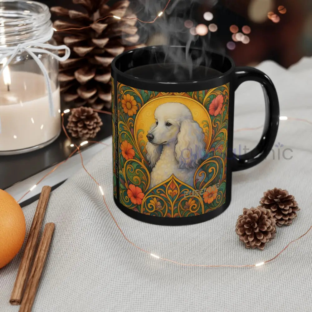 White Poodle Dog Black Mug – Vintage Pet Themed Cup for Gifts & Home Decor Mug