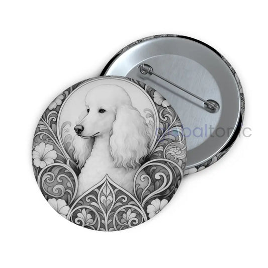 White Poodle Dog Pin Button (Black and White) - Vintage Design Gift for Dog Lovers 2.25’’ Accessories