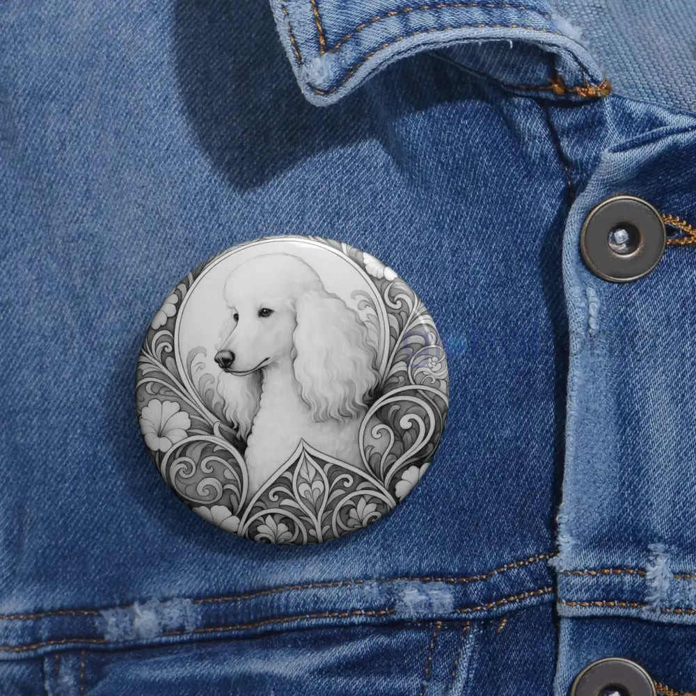 White Poodle Dog Pin Button (Black and White) - Vintage Design Gift for Dog Lovers Accessories