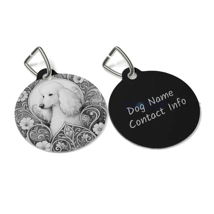White Poodle Dog Tag (Black & White) - Vintage Design Gift for Dog Lovers & Pet Owners 1’’ Pets