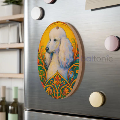 White Poodle Custom Wooden Magnet Ornament – Christmas Decoration & Dog Lover Gift Oval / One Size Home Decor