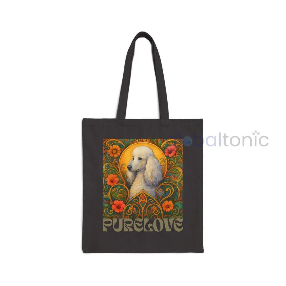 White Poodle Vintage Dog Lovers Cotton Canvas Tote Bag - Unique Artistic Durable Black / 15’’ x 16’’ Bags