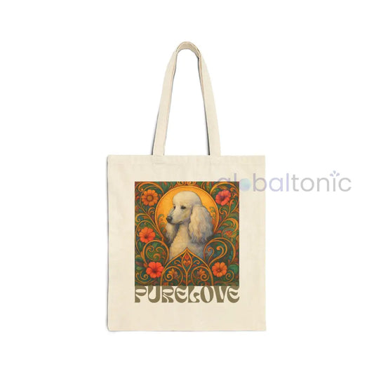 White Poodle Vintage Dog Lovers Cotton Canvas Tote Bag - Unique Artistic Durable Natural / 15’’ x 16’’ Bags